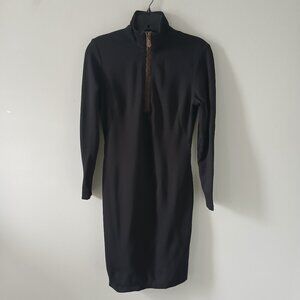 J.Mclaughlin Women's Ponte Knit‎ Dress Size XS Black Zipper Long Sleeve Brown